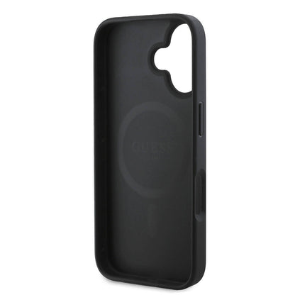 iPhone 16 Kılıf Guess Orjinal Lisanslı M-safe Şarj Özellikli PU Deri 4G Desenli Taşlı Üçgen Logolu Kılıf