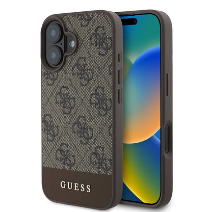 iPhone 16 Kılıf Guess Orjinal Lisanslı M-safe Şarj Özellikli PU Deri Şerit Logo Dizaynlı Kılıf