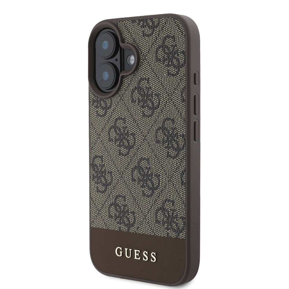 iPhone 16 Kılıf Guess Orjinal Lisanslı M-safe Şarj Özellikli PU Deri Şerit Logo Dizaynlı Kılıf