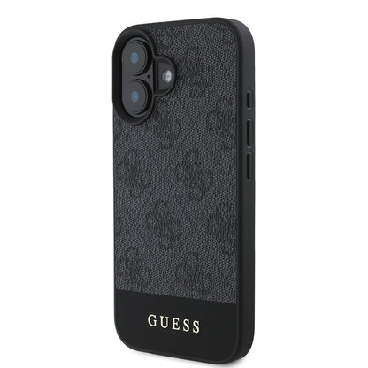 iPhone 16 Kılıf Guess Orjinal Lisanslı M-safe Şarj Özellikli PU Deri Şerit Logo Dizaynlı Kılıf