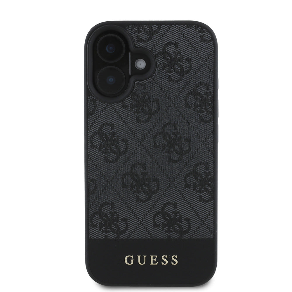 Apple iPhone 16 Kılıf Guess Orjinal Lisanslı Magsafe Şarj Özellikli PU Deri Şerit Logo Dizaynlı Kapak Kahverengi