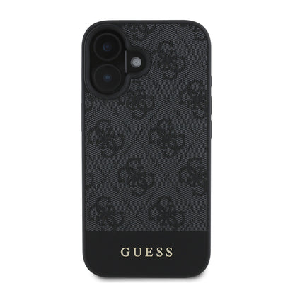 Apple iPhone 16 Kılıf Guess Orjinal Lisanslı Magsafe Şarj Özellikli PU Deri Şerit Logo Dizaynlı Kapak Kahverengi