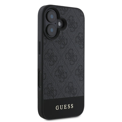 iPhone 16 Kılıf Guess Orjinal Lisanslı M-safe Şarj Özellikli PU Deri Şerit Logo Dizaynlı Kılıf