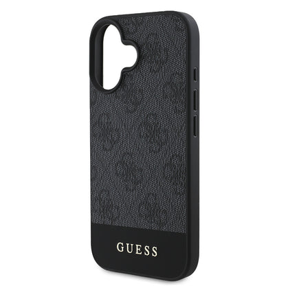 iPhone 16 Kılıf Guess Orjinal Lisanslı M-safe Şarj Özellikli PU Deri Şerit Logo Dizaynlı Kılıf