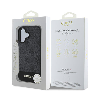 Apple iPhone 16 Kılıf Guess Orjinal Lisanslı Magsafe Şarj Özellikli PU Deri Şerit Logo Dizaynlı Kapak Kahverengi