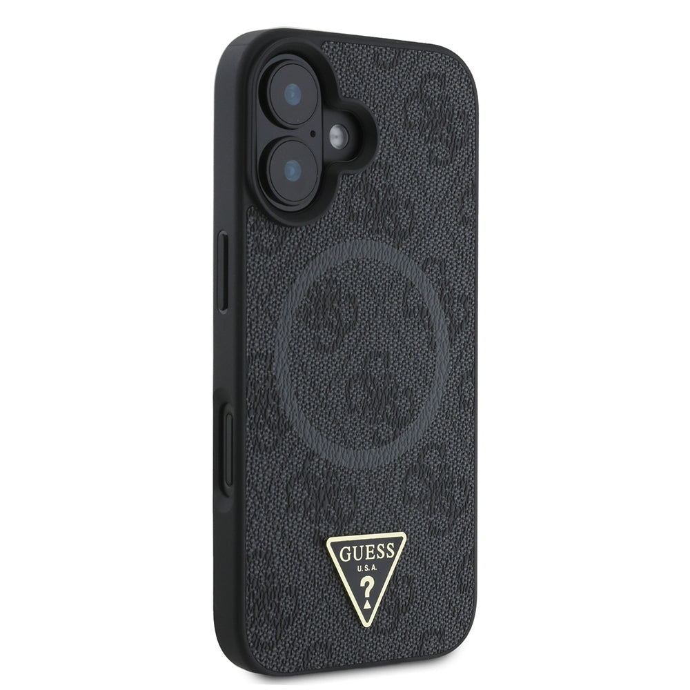 iPhone 16 Kılıf Guess Orjinal Lisanslı M-safe Şarj Özellikli PU Üçgen Logo 4G Desenli Kılıf