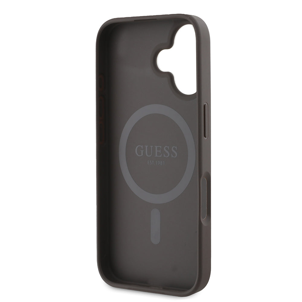 iPhone 16 Kılıf Guess Orjinal Lisanslı M-safe Şarj Özellikli PU Üçgen Logo 4G Desenli Kılıf