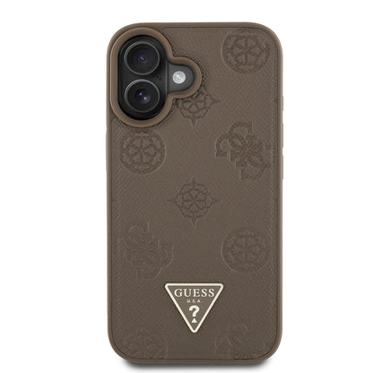 iPhone 16 Kılıf Guess Orjinal Lisanslı M-safe Şarj Özellikli Sıcak Baskılı Üçgen Logolu PU Deri Peony Kılıf
