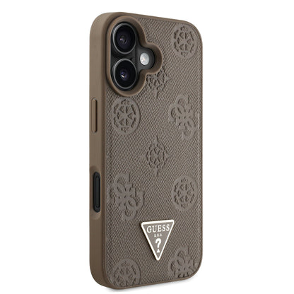 iPhone 16 Kılıf Guess Orjinal Lisanslı M-safe Şarj Özellikli Sıcak Baskılı Üçgen Logolu PU Deri Peony Kılıf