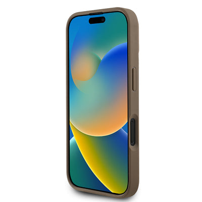 Apple iPhone 16 Kılıf Guess Orjinal Lisanslı M-safe Şarj Özellikli Sıcak Baskılı Üçgen Logolu PU Deri Peony Kapak Pembe