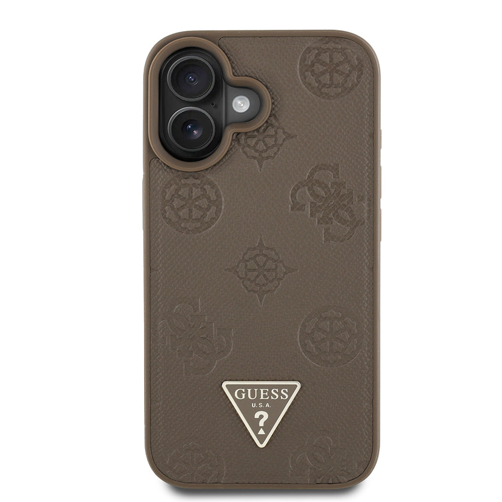 iPhone 16 Kılıf Guess Orjinal Lisanslı M-safe Şarj Özellikli Sıcak Baskılı Üçgen Logolu PU Deri Peony Kılıf