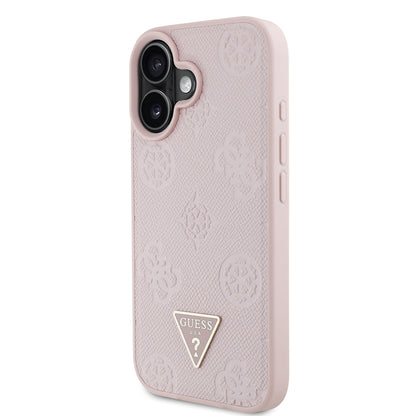 iPhone 16 Kılıf Guess Orjinal Lisanslı M-safe Şarj Özellikli Sıcak Baskılı Üçgen Logolu PU Deri Peony Kılıf