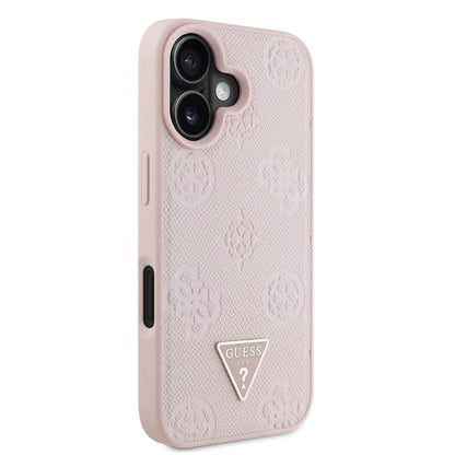 iPhone 16 Kılıf Guess Orjinal Lisanslı M-safe Şarj Özellikli Sıcak Baskılı Üçgen Logolu PU Deri Peony Kılıf