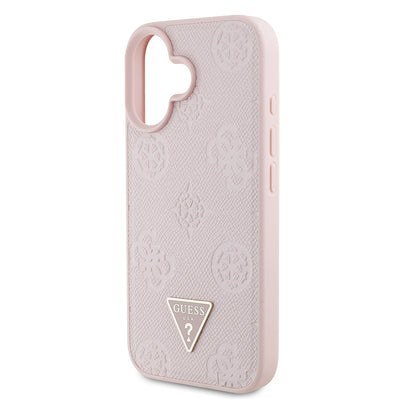Apple iPhone 16 Kılıf Guess Orjinal Lisanslı M-safe Şarj Özellikli Sıcak Baskılı Üçgen Logolu PU Deri Peony Kapak Siyah