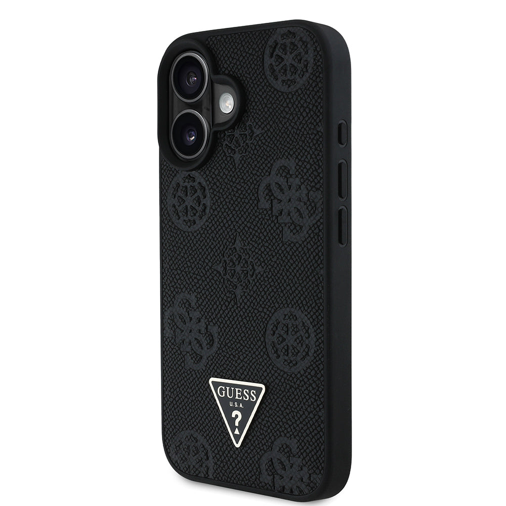 iPhone 16 Kılıf Guess Orjinal Lisanslı M-safe Şarj Özellikli Sıcak Baskılı Üçgen Logolu PU Deri Peony Kılıf