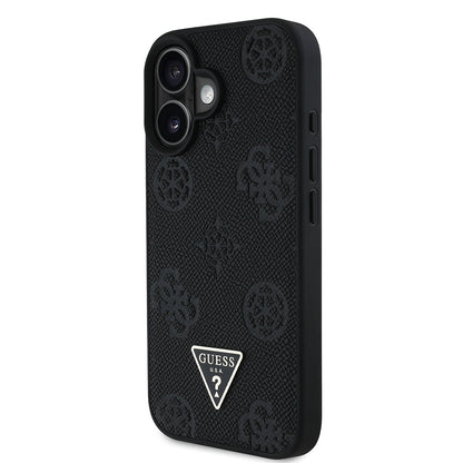iPhone 16 Kılıf Guess Orjinal Lisanslı M-safe Şarj Özellikli Sıcak Baskılı Üçgen Logolu PU Deri Peony Kılıf