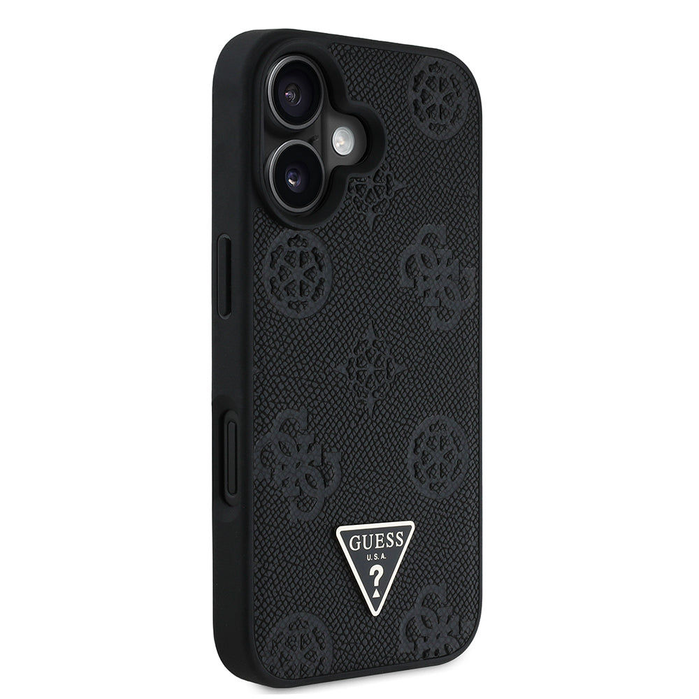iPhone 16 Kılıf Guess Orjinal Lisanslı M-safe Şarj Özellikli Sıcak Baskılı Üçgen Logolu PU Deri Peony Kılıf