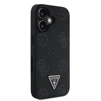 iPhone 16 Kılıf Guess Orjinal Lisanslı M-safe Şarj Özellikli Sıcak Baskılı Üçgen Logolu PU Deri Peony Kılıf
