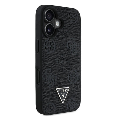 Apple iPhone 16 Kılıf Guess Orjinal Lisanslı M-safe Şarj Özellikli Sıcak Baskılı Üçgen Logolu PU Deri Peony Kapak Pembe
