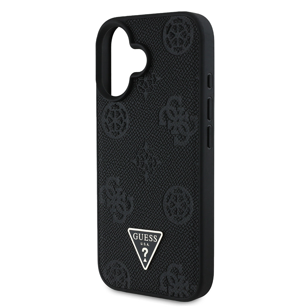 iPhone 16 Kılıf Guess Orjinal Lisanslı M-safe Şarj Özellikli Sıcak Baskılı Üçgen Logolu PU Deri Peony Kılıf