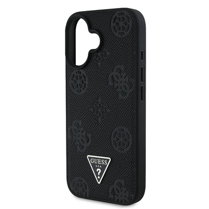 iPhone 16 Kılıf Guess Orjinal Lisanslı M-safe Şarj Özellikli Sıcak Baskılı Üçgen Logolu PU Deri Peony Kılıf