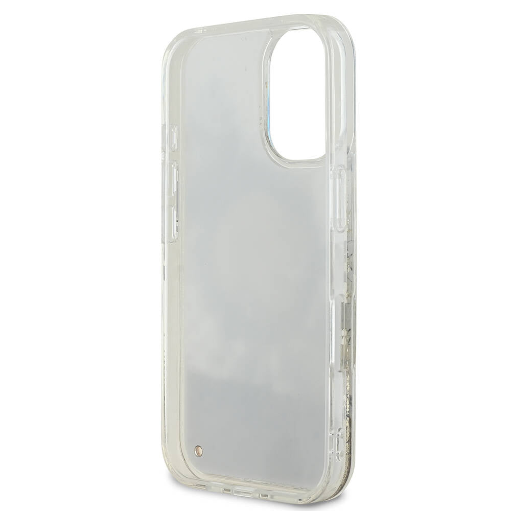 iPhone 16 Kılıf Guess Orjinal Lisanslı M-safe Şarj Özellikli Sıvılı Simli Çiçek Desenli Kılıf