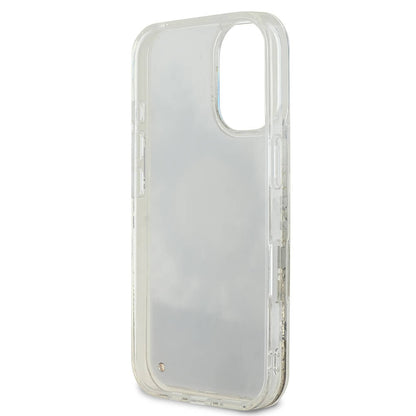 iPhone 16 Kılıf Guess Orjinal Lisanslı M-safe Şarj Özellikli Sıvılı Simli Çiçek Desenli Kılıf