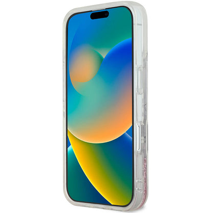 iPhone 16 Kılıf Guess Orjinal Lisanslı M-safe Şarj Özellikli Sıvılı Simli Çiçek Desenli Kılıf