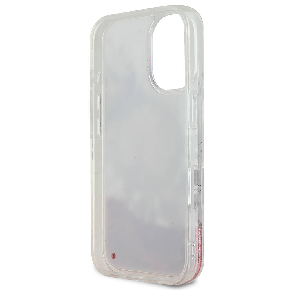 iPhone 16 Kılıf Guess Orjinal Lisanslı M-safe Şarj Özellikli Sıvılı Simli Çiçek Desenli Kılıf