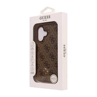 Apple iPhone 16 Kılıf Guess Orjinal Lisanslı Magsafe Şarj Özellikli Small 4G Classic Kapak Kahverengi