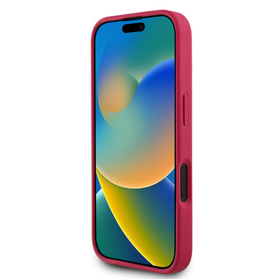 Apple iPhone 16 Kılıf Guess Orjinal Lisanslı M-safe Şarj Özellikli Taneli Çiçek Tasarımlı Metal Yazı Logolu Kapak Siyah