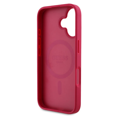Apple iPhone 16 Kılıf Guess Orjinal Lisanslı M-safe Şarj Özellikli Taneli Çiçek Tasarımlı Metal Yazı Logolu Kapak Siyah