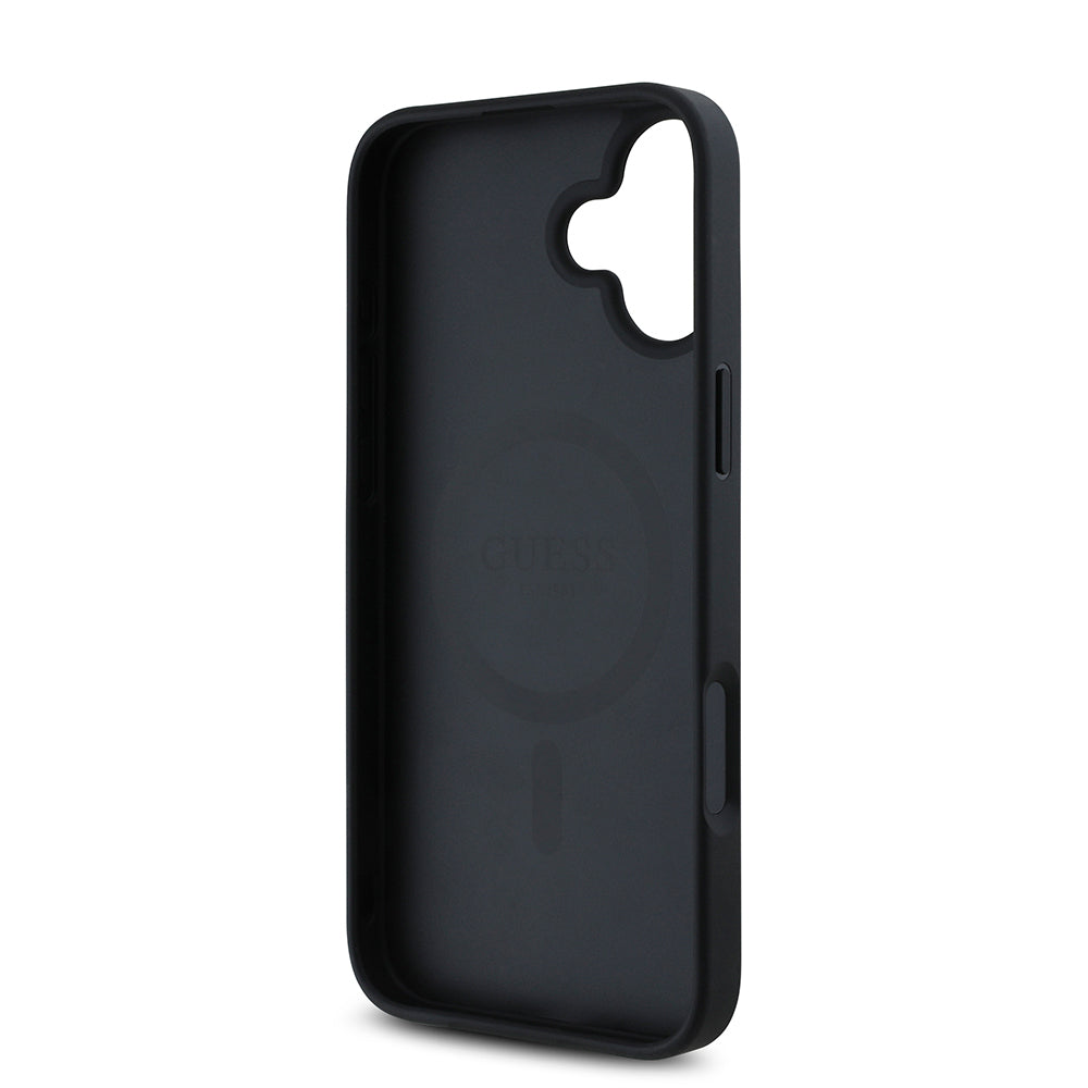 Apple iPhone 16 Kılıf Guess Orjinal Lisanslı M-safe Şarj Özellikli Taneli Çiçek Tasarımlı Metal Yazı Logolu Kapak Kırmızı