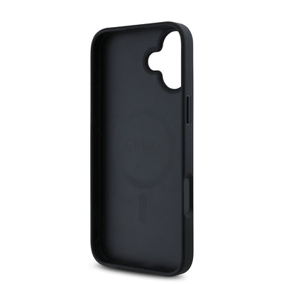 Apple iPhone 16 Kılıf Guess Orjinal Lisanslı M-safe Şarj Özellikli Taneli Çiçek Tasarımlı Metal Yazı Logolu Kapak Kırmızı