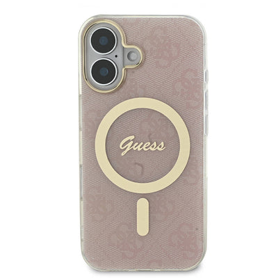 Apple iPhone 16 Kılıf Guess Orjinal Lisanslı Magsafe Şarj Özellikli Yazı Logolu 4G Desenli Kapak Pembe