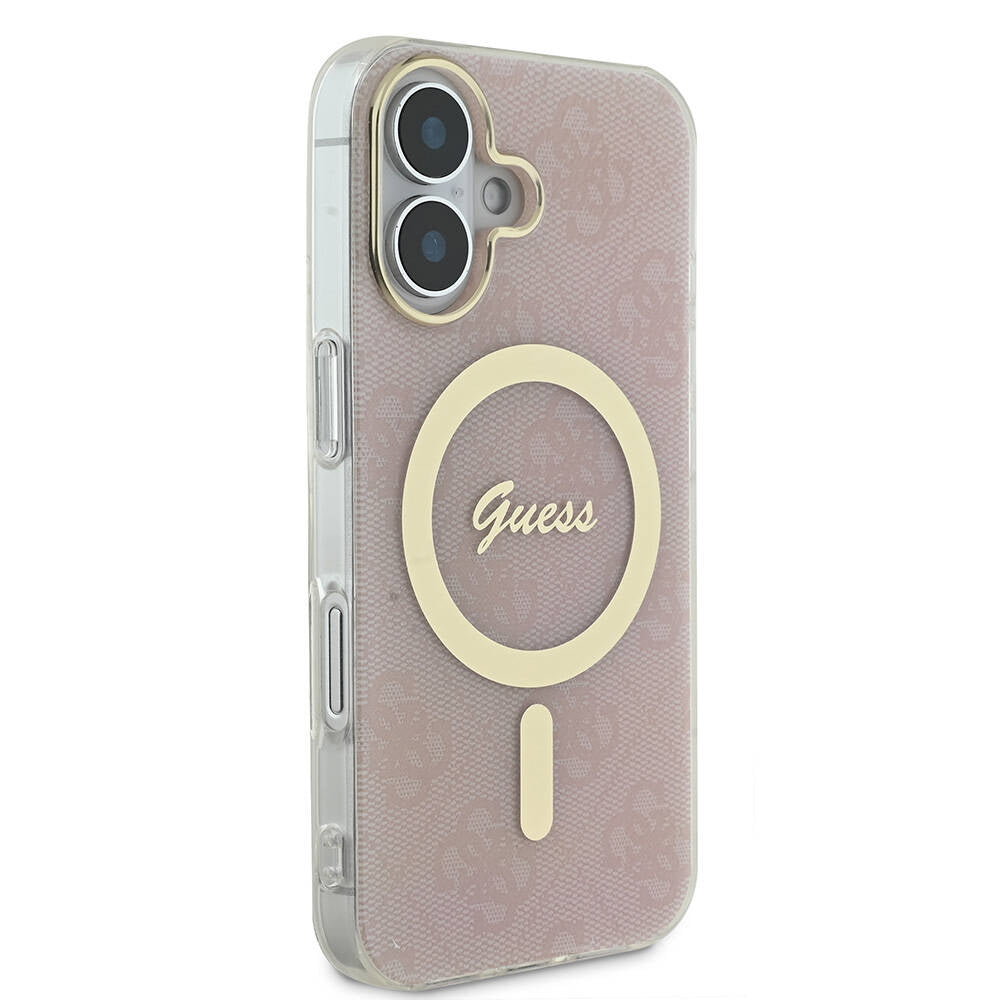iPhone 16 Kılıf Guess Orjinal Lisanslı M-safe Şarj Özellikli Yazı Logolu 4G Desenli Kılıf