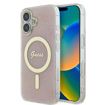 iPhone 16 Kılıf Guess Orjinal Lisanslı M-safe Şarj Özellikli Yazı Logolu 4G Desenli Kılıf