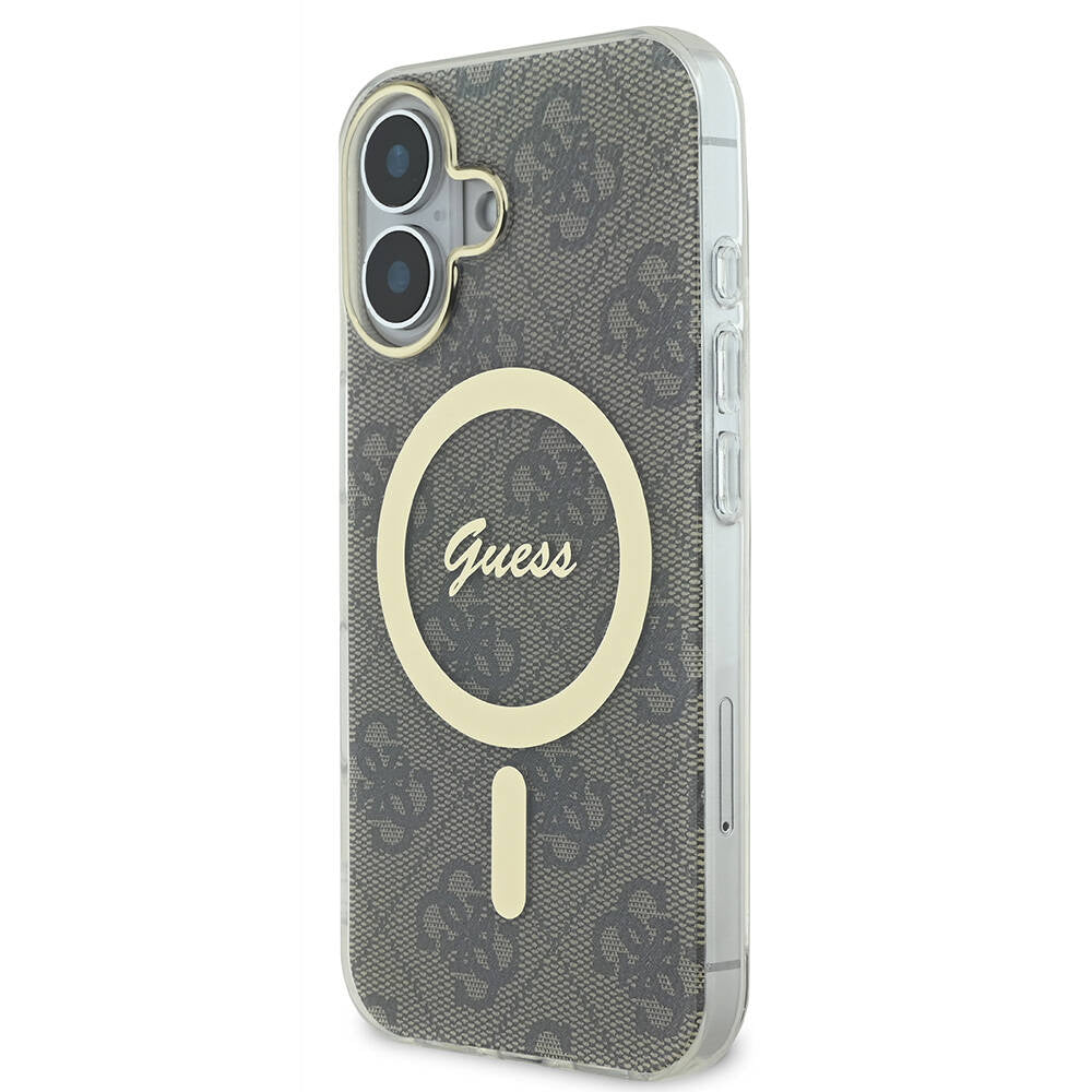 iPhone 16 Kılıf Guess Orjinal Lisanslı M-safe Şarj Özellikli Yazı Logolu 4G Desenli Kılıf