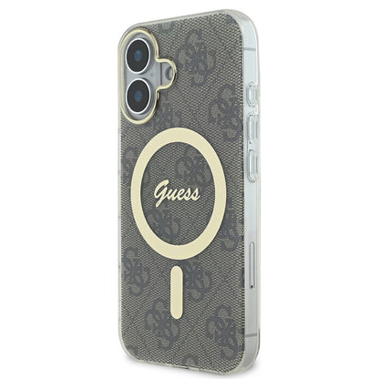 iPhone 16 Kılıf Guess Orjinal Lisanslı M-safe Şarj Özellikli Yazı Logolu 4G Desenli Kılıf
