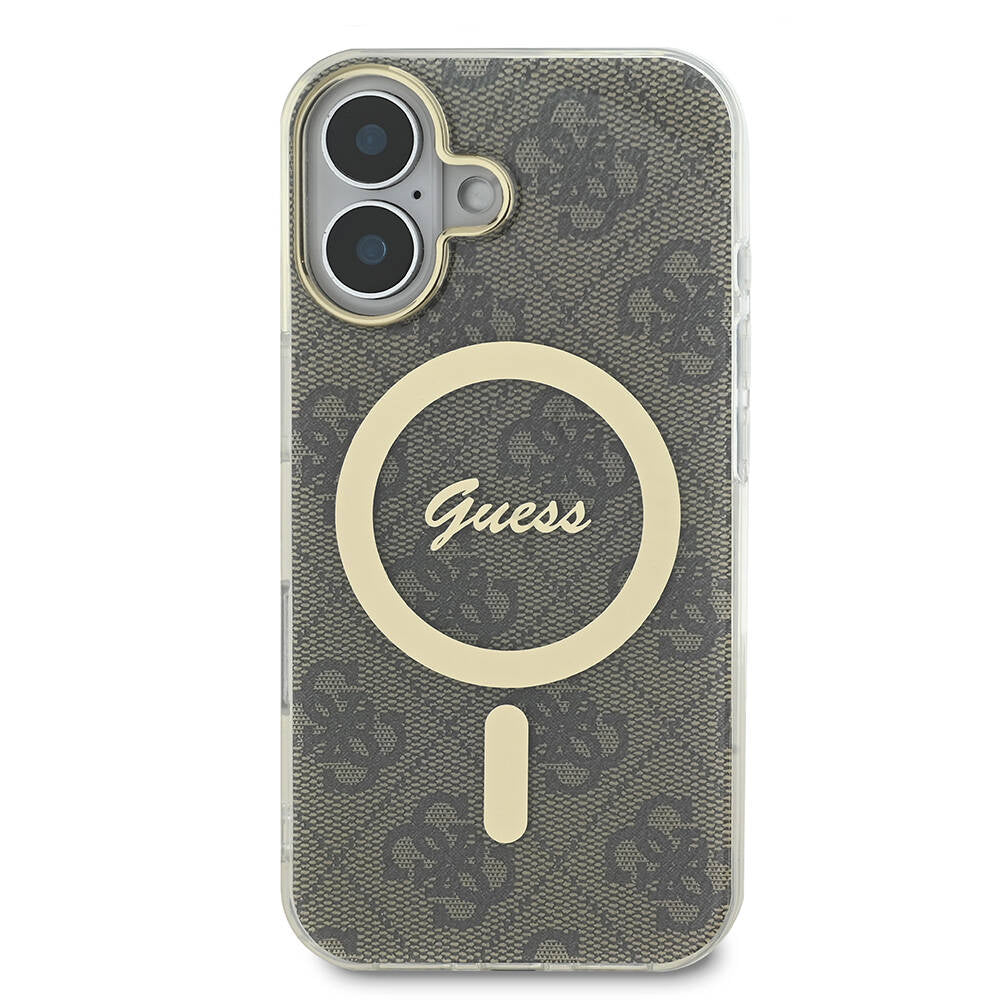 iPhone 16 Kılıf Guess Orjinal Lisanslı M-safe Şarj Özellikli Yazı Logolu 4G Desenli Kılıf