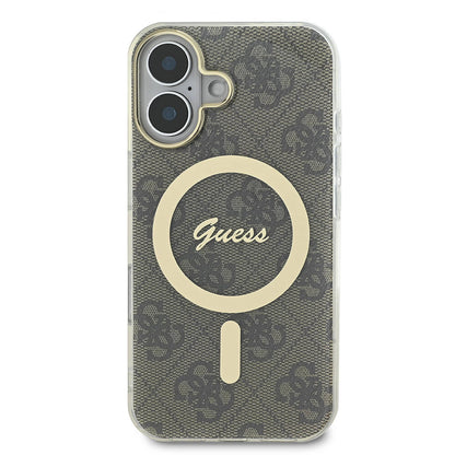 iPhone 16 Kılıf Guess Orjinal Lisanslı M-safe Şarj Özellikli Yazı Logolu 4G Desenli Kılıf