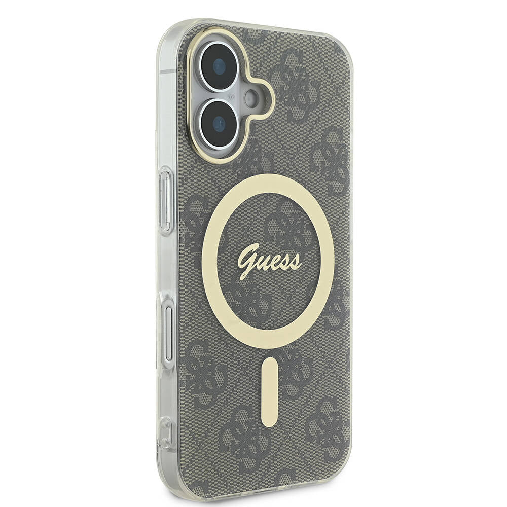 iPhone 16 Kılıf Guess Orjinal Lisanslı M-safe Şarj Özellikli Yazı Logolu 4G Desenli Kılıf