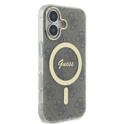 iPhone 16 Kılıf Guess Orjinal Lisanslı M-safe Şarj Özellikli Yazı Logolu 4G Desenli Kılıf