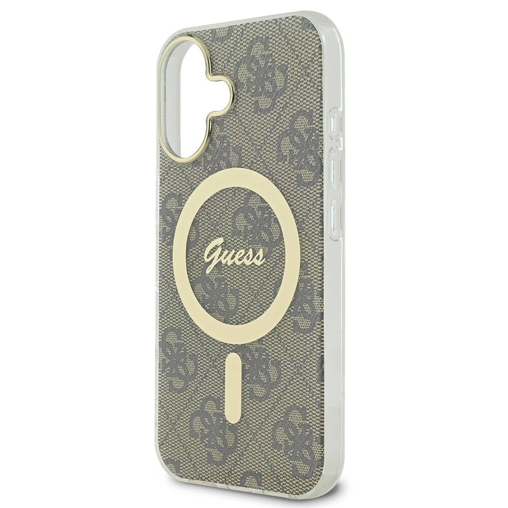 iPhone 16 Kılıf Guess Orjinal Lisanslı M-safe Şarj Özellikli Yazı Logolu 4G Desenli Kılıf