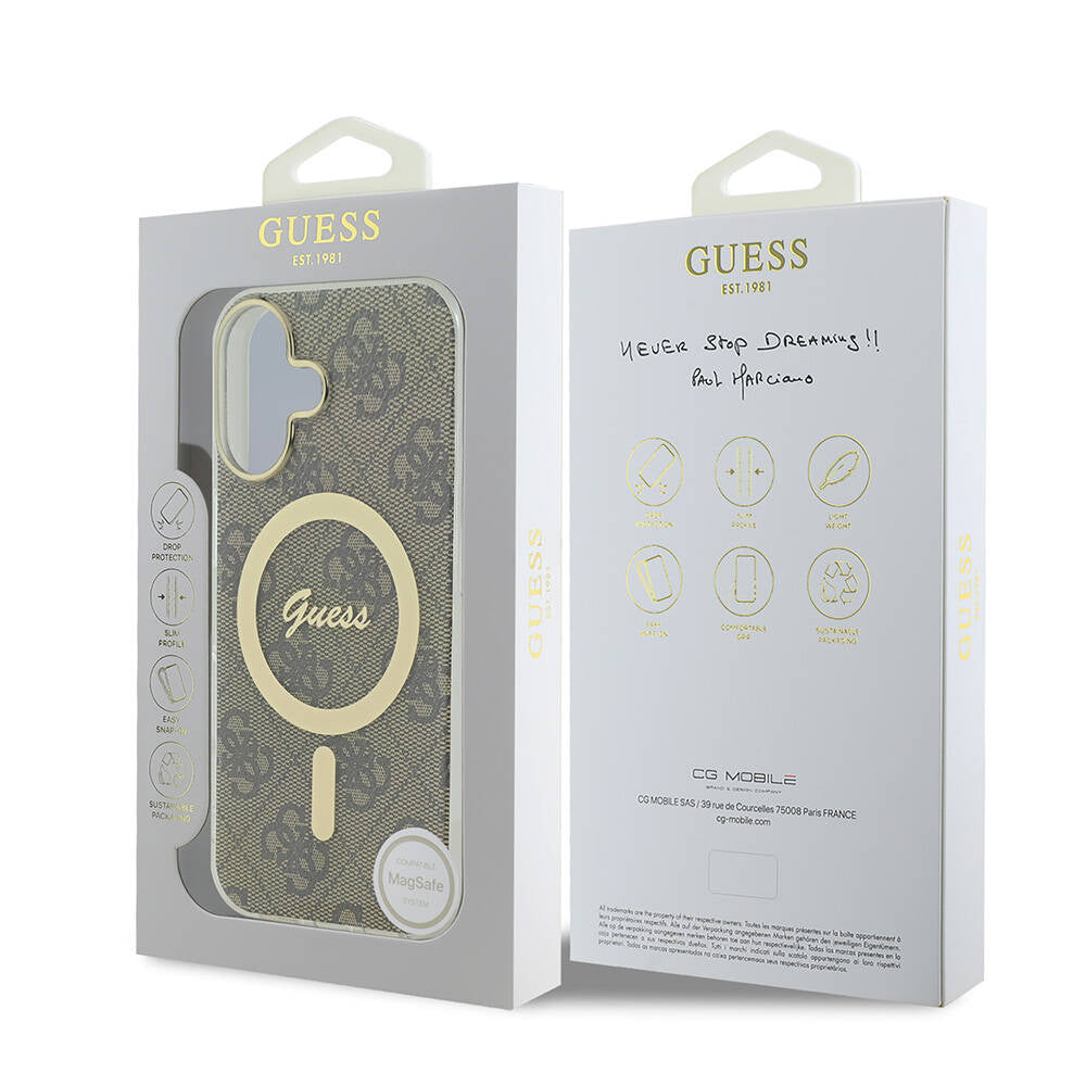iPhone 16 Kılıf Guess Orjinal Lisanslı M-safe Şarj Özellikli Yazı Logolu 4G Desenli Kılıf