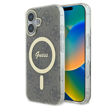 iPhone 16 Kılıf Guess Orjinal Lisanslı M-safe Şarj Özellikli Yazı Logolu 4G Desenli Kılıf