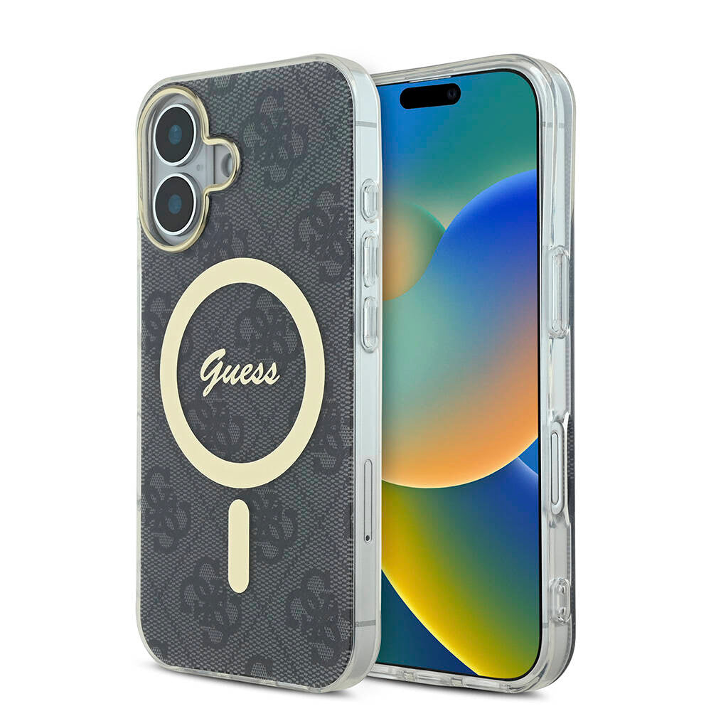 iPhone 16 Kılıf Guess Orjinal Lisanslı M-safe Şarj Özellikli Yazı Logolu 4G Desenli Kılıf