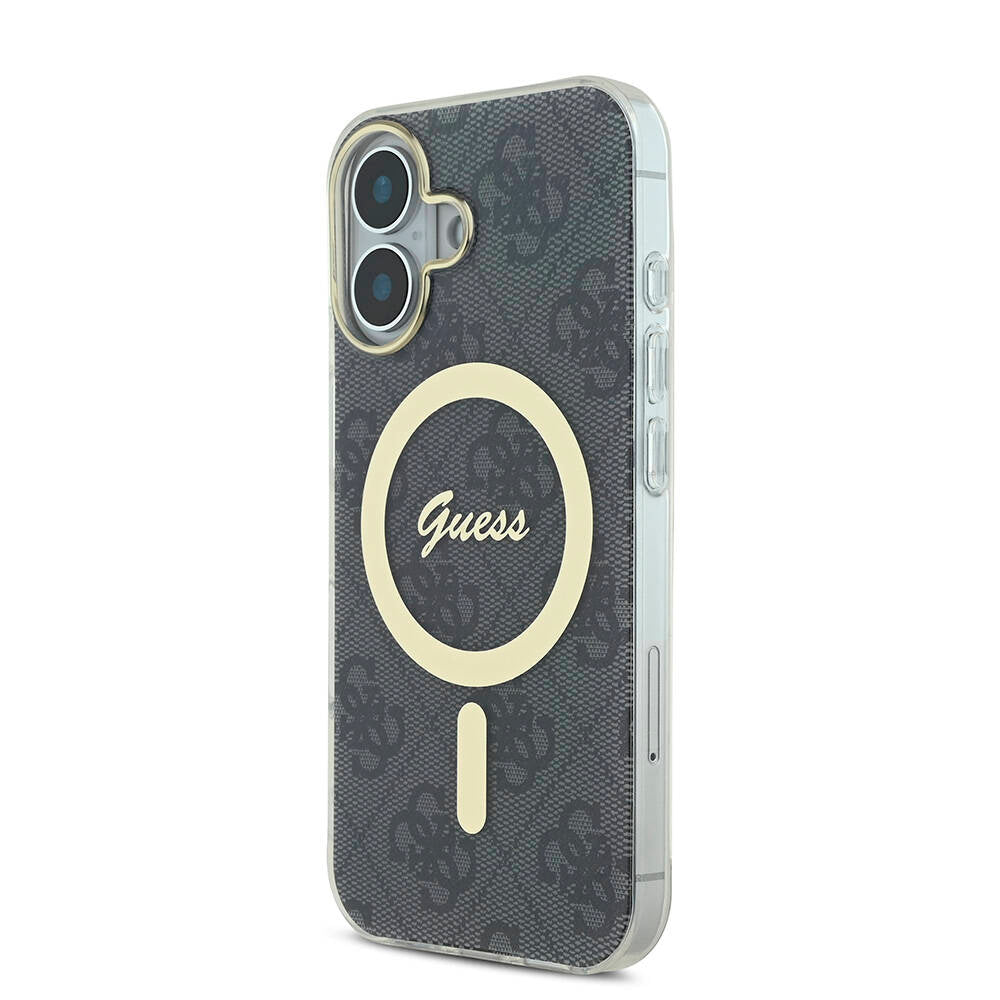 iPhone 16 Kılıf Guess Orjinal Lisanslı M-safe Şarj Özellikli Yazı Logolu 4G Desenli Kılıf