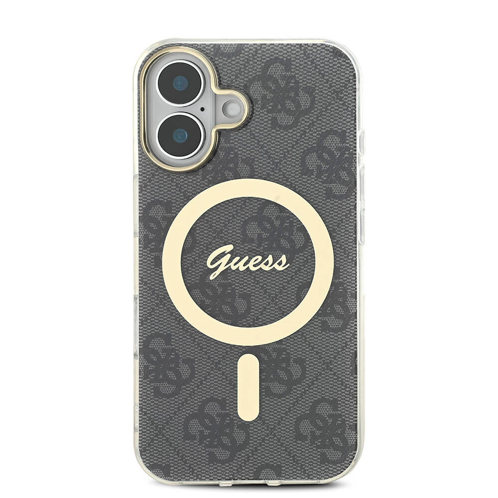 iPhone 16 Kılıf Guess Orjinal Lisanslı M-safe Şarj Özellikli Yazı Logolu 4G Desenli Kılıf