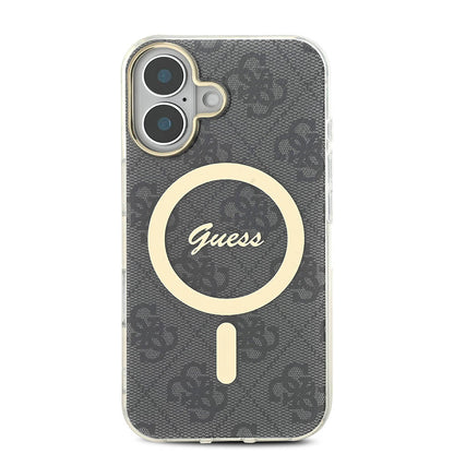 iPhone 16 Kılıf Guess Orjinal Lisanslı M-safe Şarj Özellikli Yazı Logolu 4G Desenli Kılıf